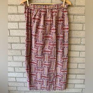 Vintage Orvis Red White Block Print Patterned Maxi Skirt